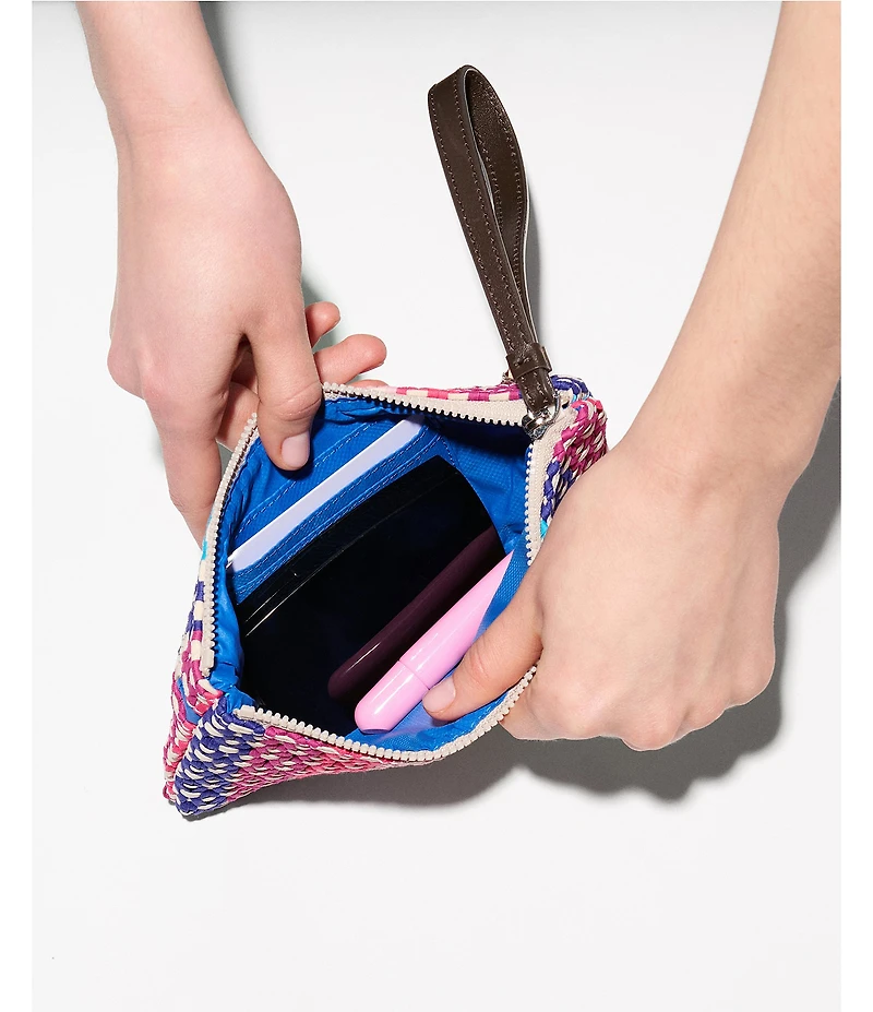 MZ Wallace Feria Stripe Straw Flat Metro Wristlet