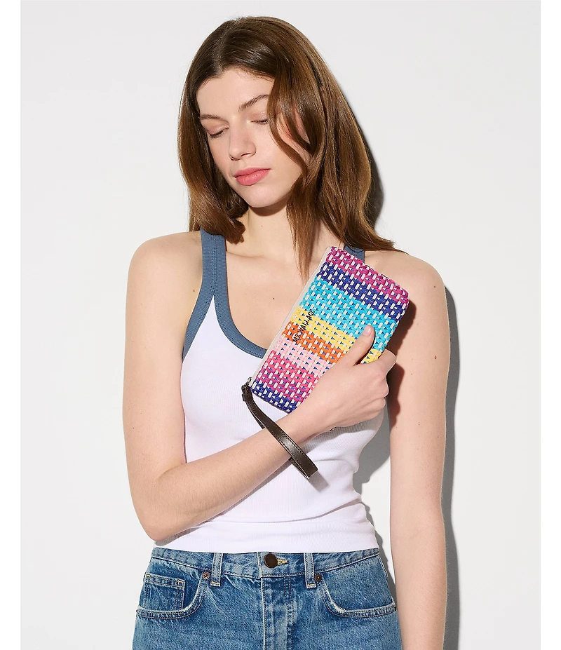 MZ Wallace Feria Stripe Straw Flat Metro Wristlet