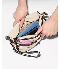 MZ Wallace Small Linen Astor Convertible Clutch Crossbody Bag