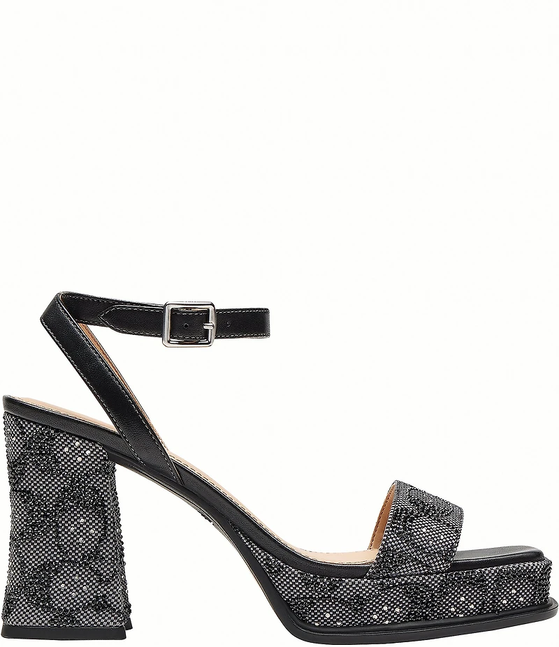 COACH Crystal Signature Jacquard Platform Block Heel Sandals