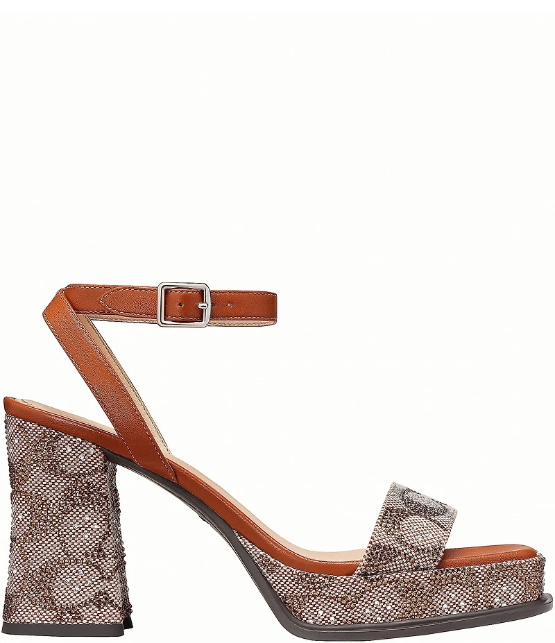 COACH Crystal Signature Jacquard Platform Block Heel Sandals