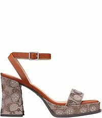 COACH Crystal Signature Jacquard Platform Block Heel Sandals