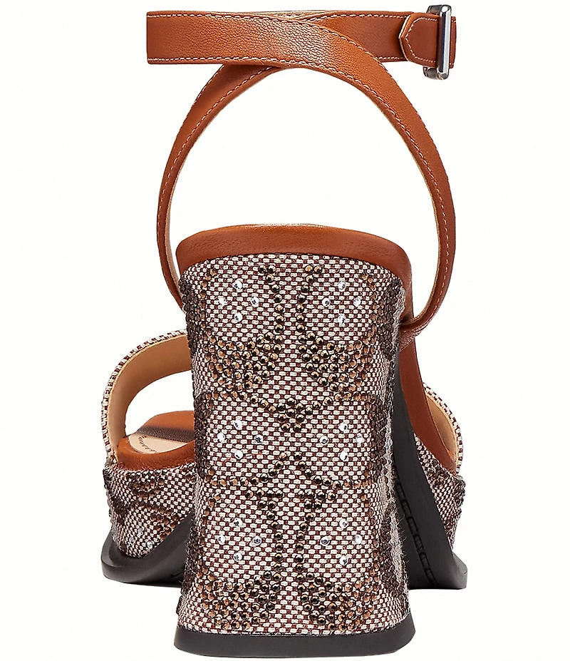 COACH Crystal Signature Jacquard Platform Block Heel Sandals