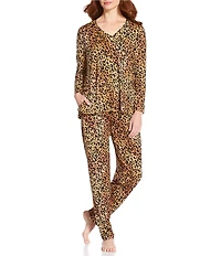N by Natori Animal Print Cozy Knit Long Sleeve V-Neck Long Pajama Set