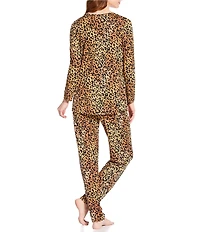 N by Natori Animal Print Cozy Knit Long Sleeve V-Neck Long Pajama Set