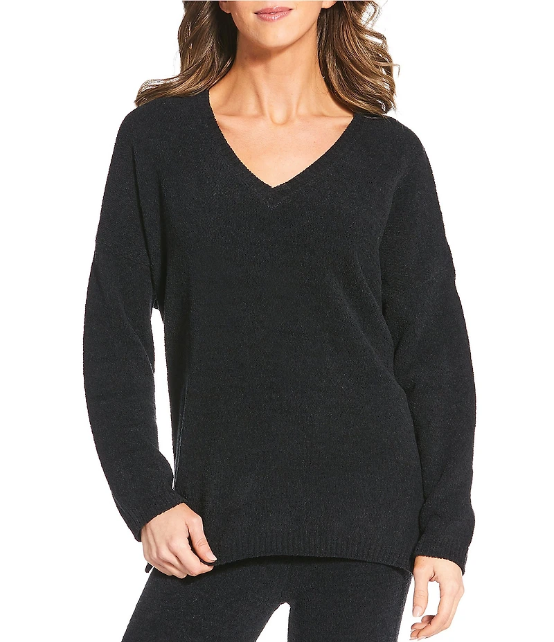 N by Natori Aura Solid Long Sleeve V-Neck Coordinating Knit Lounge Top