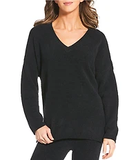 N by Natori Aura Solid Long Sleeve V-Neck Coordinating Knit Lounge Top