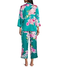 N by Natori Empress Satin Floral Print Long Sleeve Mandarin Collar Long Pajama Set