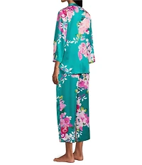 N by Natori Empress Satin Floral Print Long Sleeve Mandarin Collar Long Pajama Set