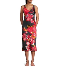 N by Natori Empress Sleeveless V-Neck Satin Floral Print Coordinating Nightgown