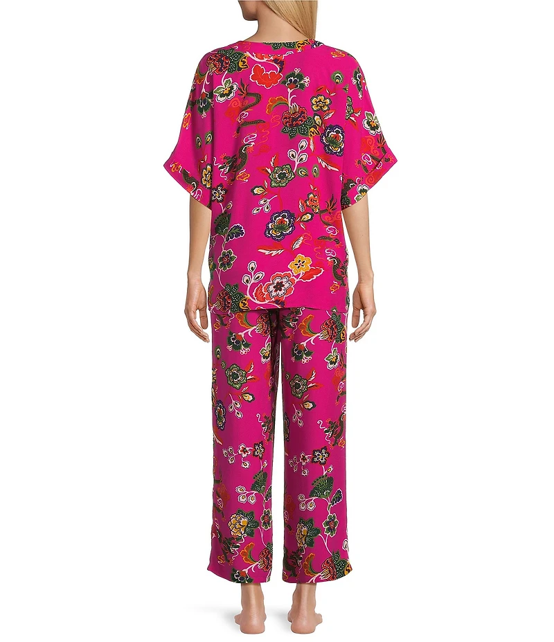 N By Natori Fleur Dragon Short Sleeve V-Neck Woven Challis Pajama Set