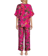 N By Natori Fleur Dragon Short Sleeve V-Neck Woven Challis Pajama Set