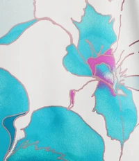 N by Natori Floria Satin Floral Print 3/4 Sleeve Mandarin Collar Caftan