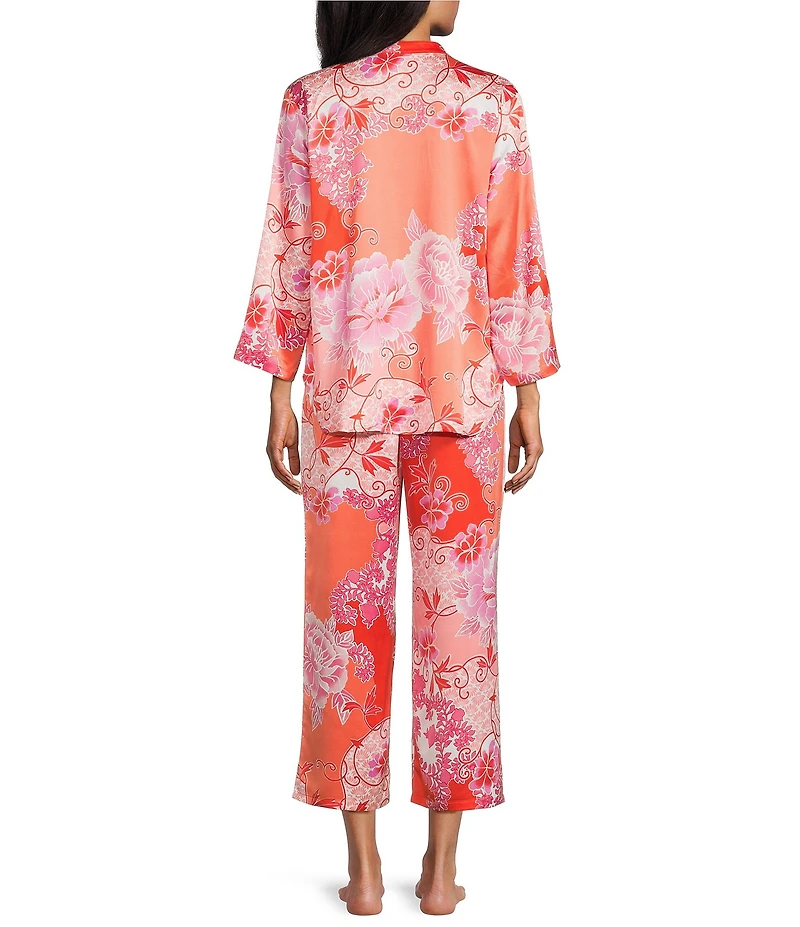 N by Natori Flourish Floral Satin Long Sleeve Mandarin Collar Long Pajama Set