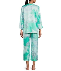 N by Natori Flourish Floral Satin Long Sleeve Mandarin Collar Long Pajama Set
