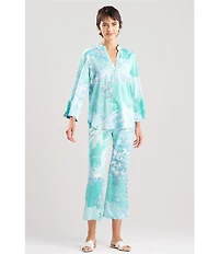 N by Natori Flourish Floral Satin Long Sleeve Mandarin Collar Long Pajama Set