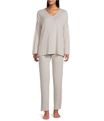 N By Natori Long Sleeve V-Neck Sweater Knit Lounge Set