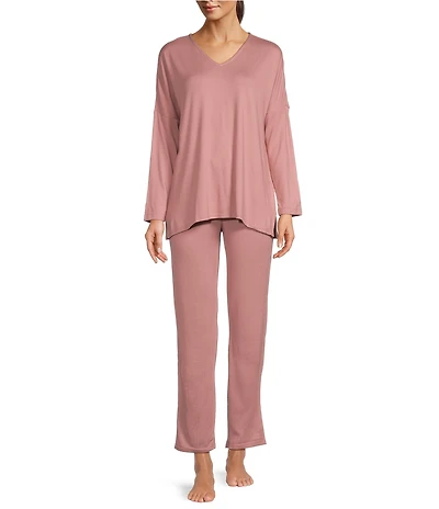 N By Natori Long Sleeve V-Neck Sweater Knit Coordinating Lounge Set