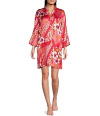 N By Natori Magnolia Satin Floral Long Sleeve Mandarin Collar Sleepshirt