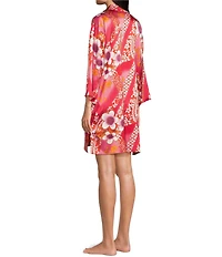 N By Natori Magnolia Satin Floral Long Sleeve Mandarin Collar Sleepshirt