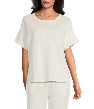 N by Natori Quilted Geo Knit Jacquard Short Sleeve Crew Neck Coordinating Lounge Top