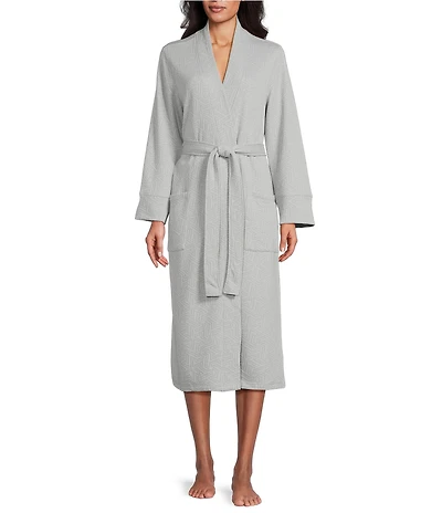 N By Natori Quilted Geo Long Sleeve Knit Jacquard Long Robe