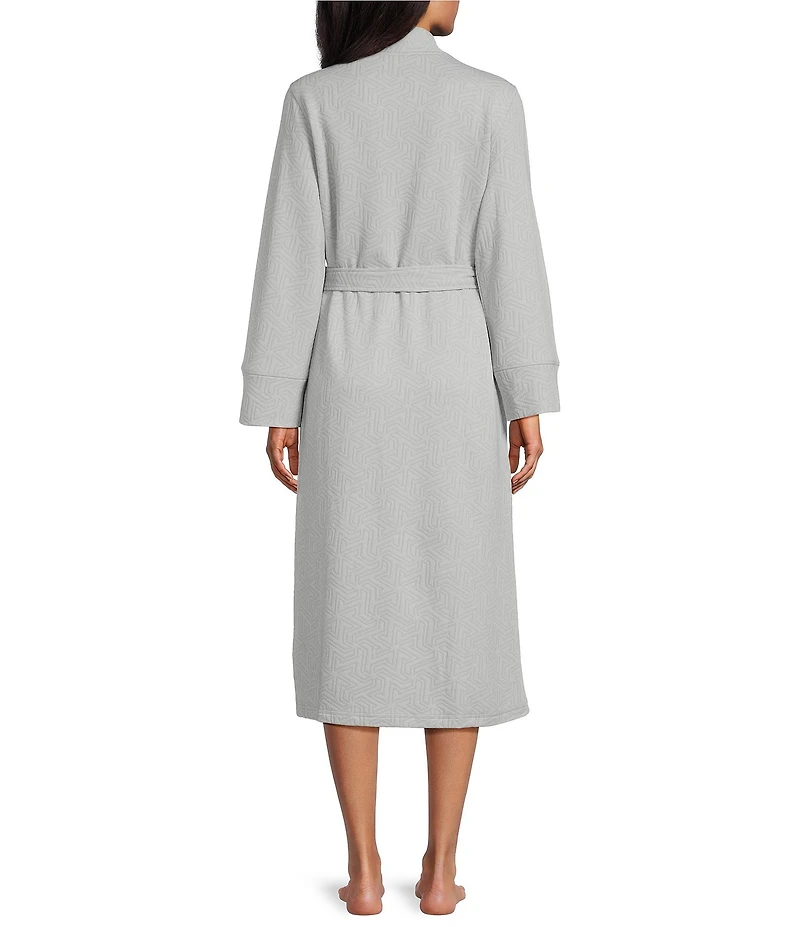 N By Natori Quilted Geo Long Sleeve Knit Jacquard Long Robe