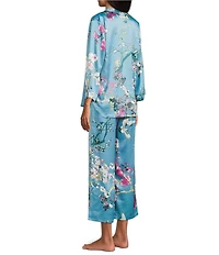 N by Natori Sakura Satin Floral Print Long Sleeve Mandarin Collar Long Pajama Set
