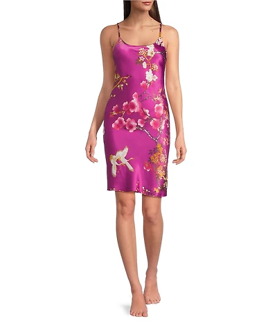 N by Natori Sakura Sleeveless Scoop Neck Satin Floral Print Coordinating Chemise