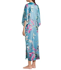 N by Natori Satin Floral Print 3/4 Sleeve V-Neck Caftan