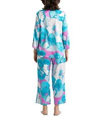 N by Natori Satin Floral Print Long Sleeve Mandarin Collar Long Pajama Set