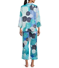 N by Natori Satin Floral Print Long Sleeve Mandarin Collar Pajama Set