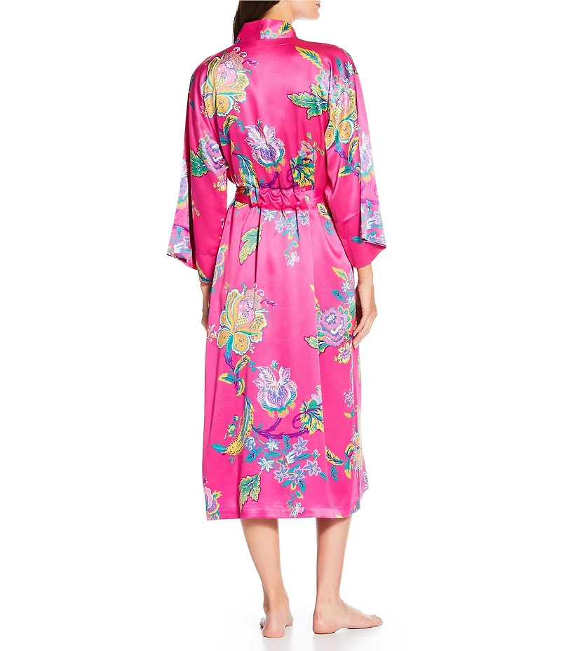 N by Natori Satin Floral Print Long Sleeve Shawl Collar Coordinating Robe