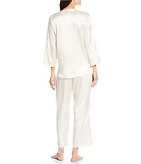 N by Natori Satin Jacquard Scroll Print Long Sleeve Mandarin Collar Pajama Set