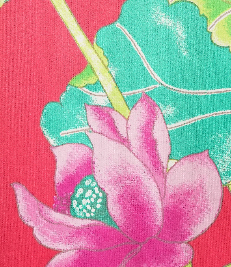 N by Natori Satin Lotus Print 3/4 Sleeve V-Neck Caftan