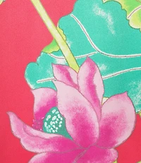 N by Natori Satin Lotus Print 3/4 Sleeve V-Neck Caftan