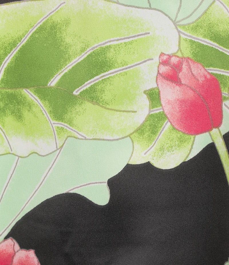 N by Natori Satin Lotus Print Long Sleeve Mandarin Collar Long Pajama Set