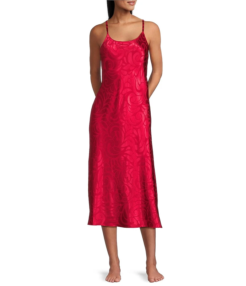 N by Natori Scroll Print Sleeveless Scoop Neck Satin Coordinating Nightgown