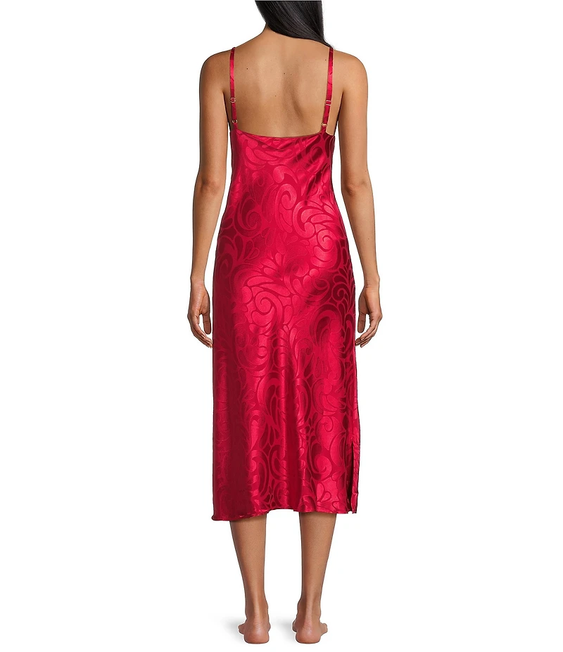 N by Natori Scroll Print Sleeveless Scoop Neck Satin Coordinating Nightgown