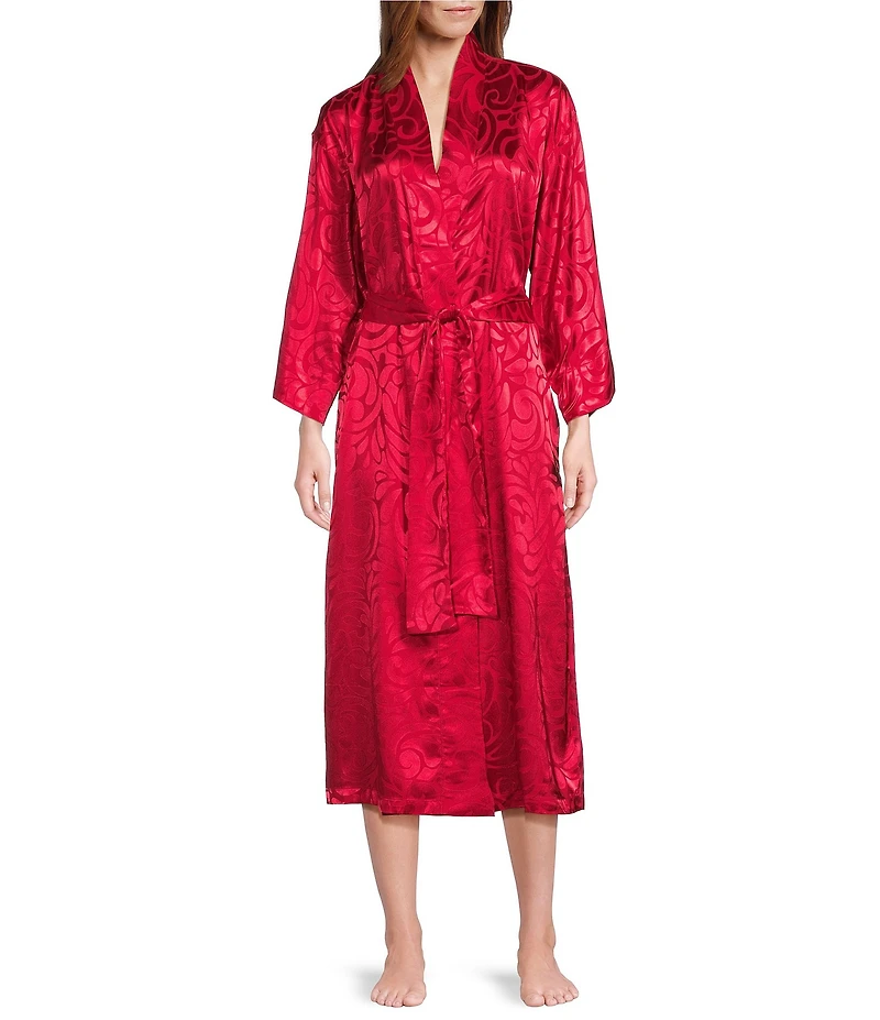 N by Natori Scroll Satin Long Sleeve Shawl Collar Coordinating Robe