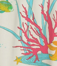 N By Natori Short Sleeve Mandarin Collar Woven Challis Ocean Embrace Print Nightshirt