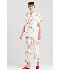 N By Natori Short Sleeve Mandarin Collar Woven Challis Ocean Embrace Print Pajama Set