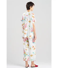 N By Natori Short Sleeve Mandarin Collar Woven Challis Ocean Embrace Print Pajama Set