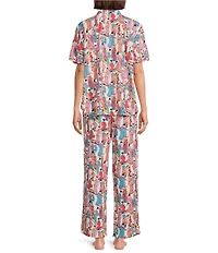 N By Natori Short Sleeve Mandarin Collar Woven Challis Printed Pajama Set