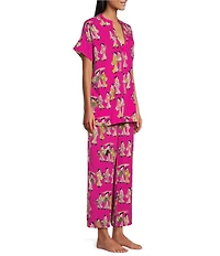 N By Natori Short Sleeve V-Neck Woven Challis Geisha Print Pajama Set