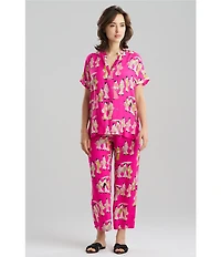 N By Natori Short Sleeve V-Neck Woven Challis Geisha Print Pajama Set
