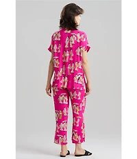 N By Natori Short Sleeve V-Neck Woven Challis Geisha Print Pajama Set