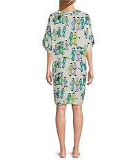 N By Natori Short Sleeve V-Neck Woven Challis Geisha Sleepshirt