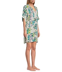 N By Natori Short Sleeve V-Neck Woven Challis Geisha Sleepshirt