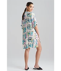 N By Natori Short Sleeve V-Neck Woven Challis Geisha Sleepshirt